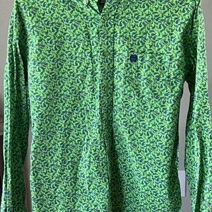 Cinch, Youth XXL (16/18), Green/Blue Paisley Long Sleeve Button-Up Shirt